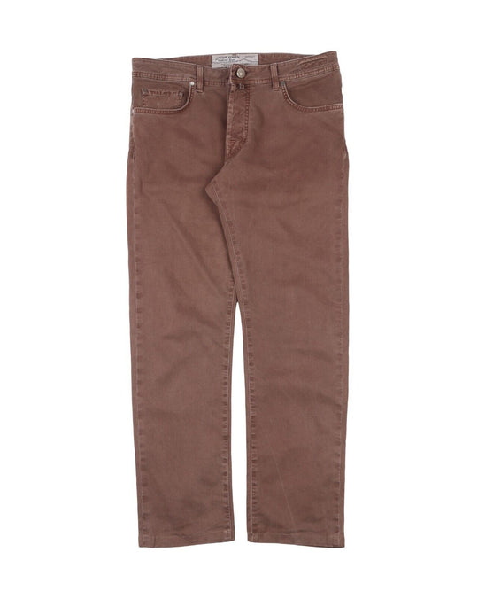 JACOB COHEN Chino Pants Brown Cotton Men's Button Fly Trousers Size 35