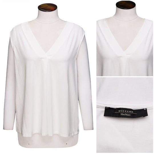 Weekend MAX MARA Tank Top V Neck White Viscose Womens Sleeveless Blouse Size M