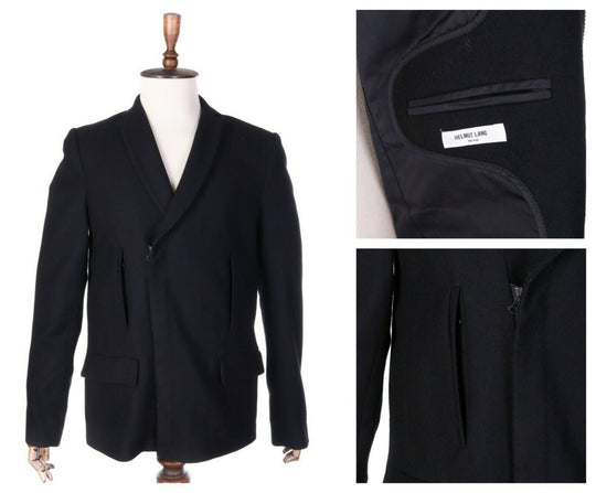 Men's HELMUT LANG Black Wool Blend Zip Blazer Short Coat Size 40 US 50 IT