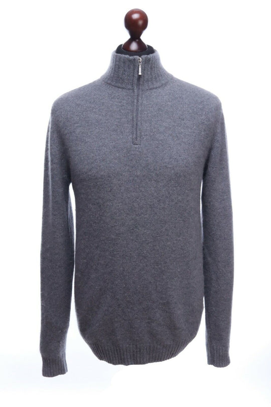 BALTHAZAR Grey 100% Cashmere Zip Neck Jumper Size M