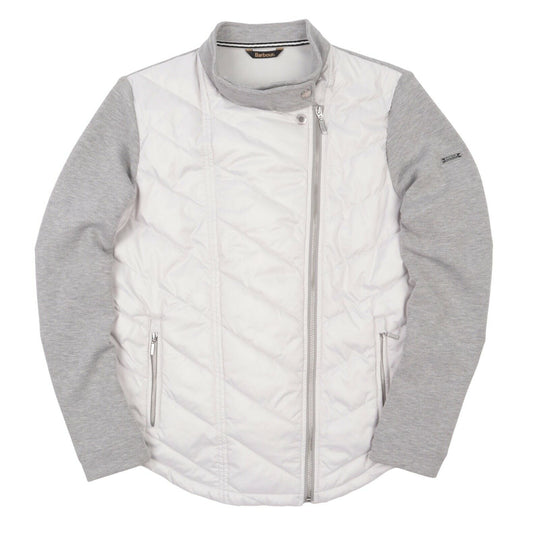 Women's BARBOUR Dunnet White Grey Padded Quilted Biker Jacket Size UK 14 EU 40