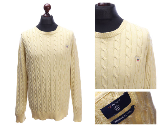GANT Yellow Premium Cotton Cable Knit LS Sweater Jumper Size 2XL