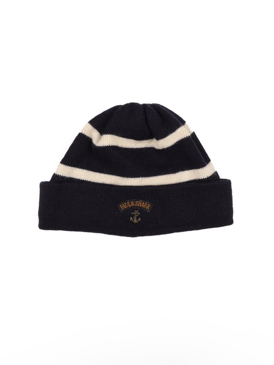 Vintage PAUL & SHARK Bretagne Navy Blue Striped Beanie Hat