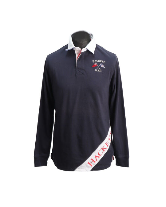 HACKETT LONDON Rugby Shirt Navy Blue Cotton Tailored Fit Size M