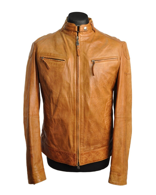 BOGNER Jacket Brown Leather Mens Full Zip Size 42 US