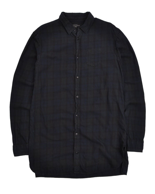 ALLSAINTS Long Shirt Navy Green Check Cotton Women's Button Up Dress Size S