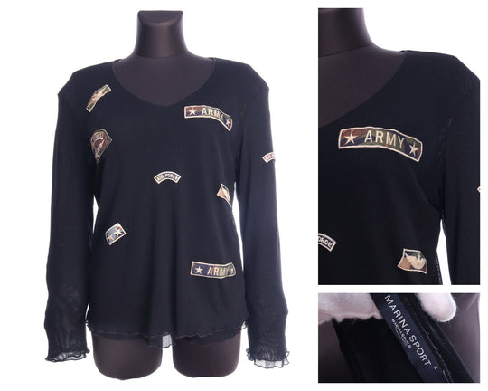 MARINA RINALDI Marina SPORT Black Army Patches Mesh Jumper Sweater Size S