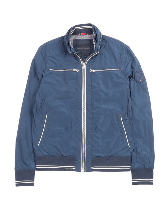 Men's TOMMY HILFIGER Navy Blue Short Zip Bomber Jacket Size M