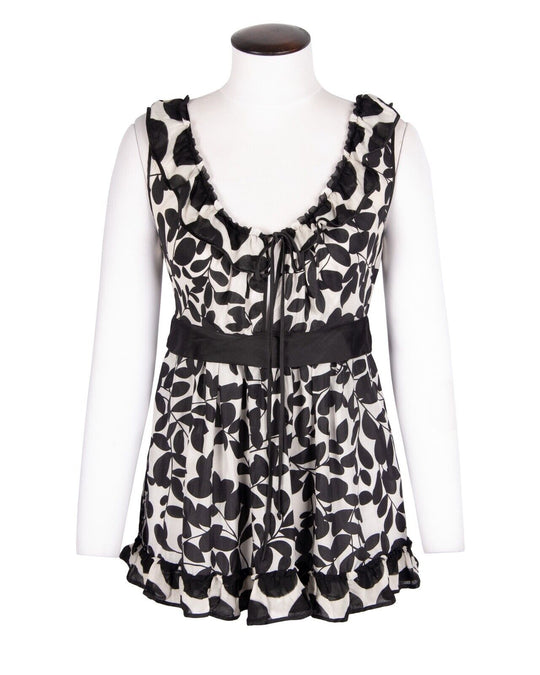 DOLCE GABBANA Blouse Black White Leaves Pattern Women's Sleeveless Top Size ~ S