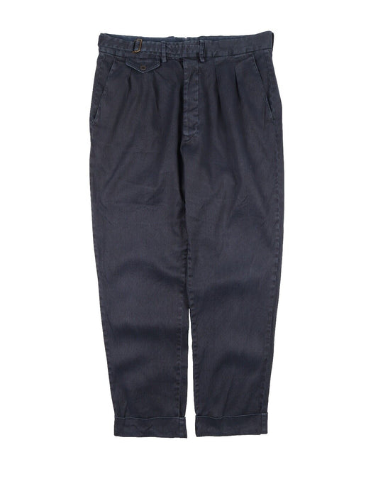 LARDINI Pants Navy Blue Dyed Linen Cotton Men's Pleated Trousers Size 48