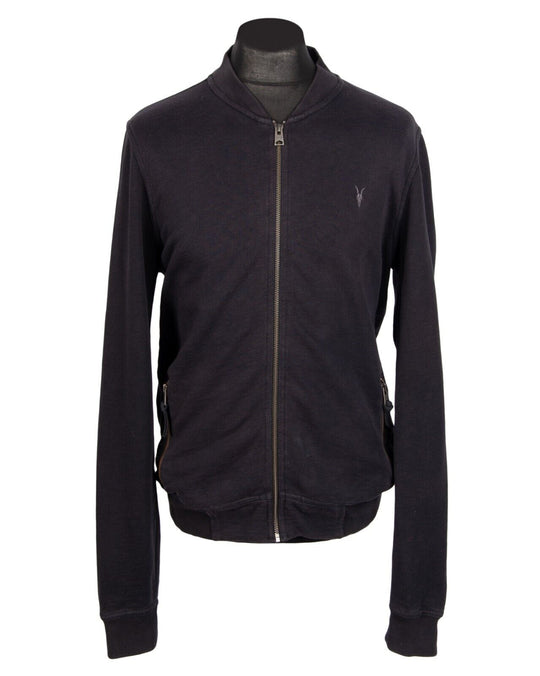 ALLSAINTS Oldsen Bomber Black Jersey Cotton Mens Full Zip Jumper Size M