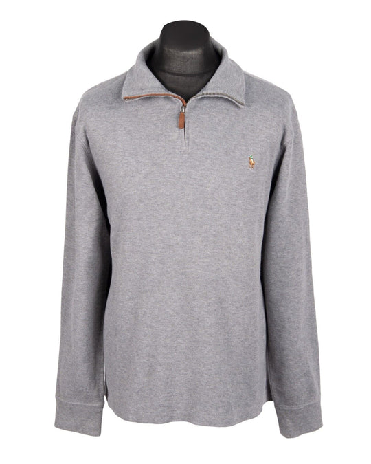 POLO Ralph Lauren Jumper Gray  Zip Neck Pima Cotton Men's Pullover Size L