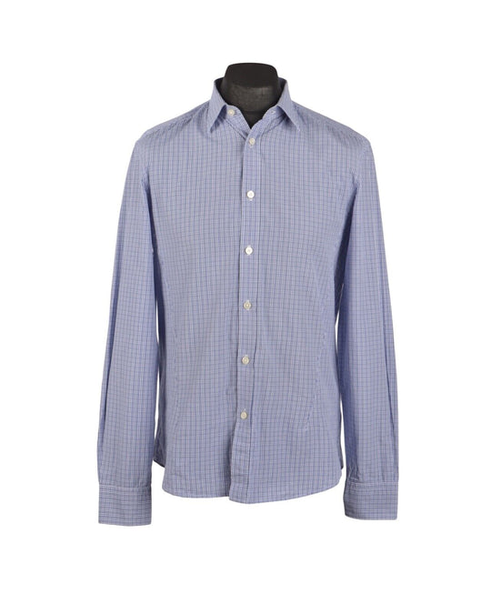 Men's ERMENEGILDO Z ZEGNA  Drop 8 Blue Check Cotton Shirt Size 41 / 16