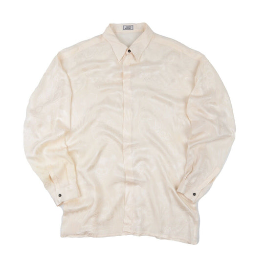 Men's Rare Vintage 1991 GIANNI VERSACE 100% Silk Ivory Fan Print Shirt Size 52 L
