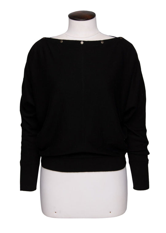 ALLSAINTS Elle Jumper Black Cotton Women's Snaps Batwing Sleeves Sweater Size S