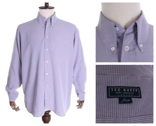 Men's TED BAKER LONDON Purple Check 100% Cotton LS Shirt Specialist Size 4