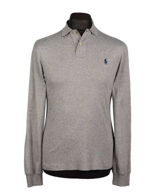 RALPH LAUREN Polo Shirt Gray Cotton Long Sleeve Custom Slim Fit Mens S/P