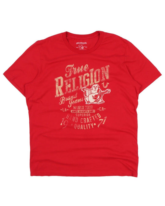 Men's TRUE RELIGION Red 100% Cotton Short Sleeve T-Shirt Size L