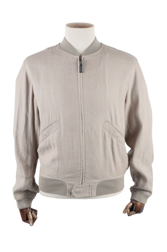 Men's Vintage ARMANI JEANS Beige Linen Blend Bomber Jacket Size It 48