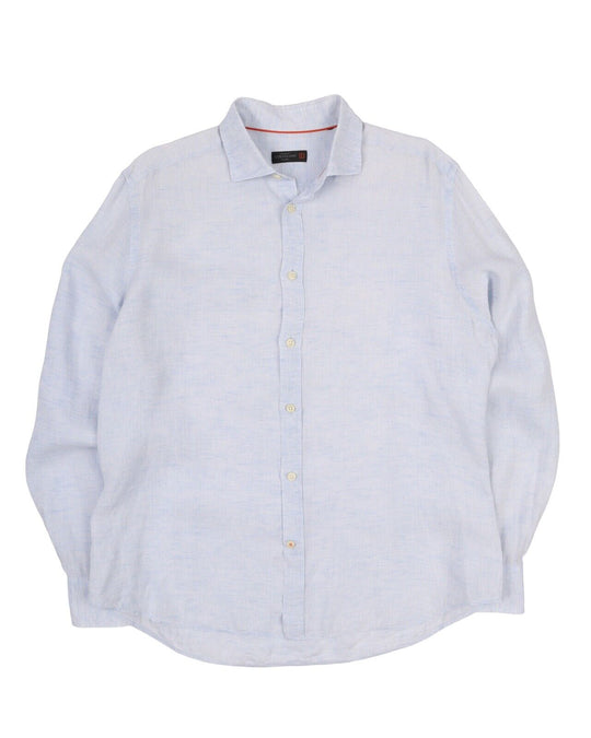 Men's CORNELIANI Blue 100% Linen Long Sleeve Summer Shirt Size ~ L