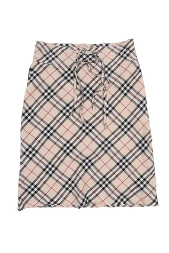Women's BURBERRY Beige Nova Check Linen Midi Skirt Size 6 UK / 4 US