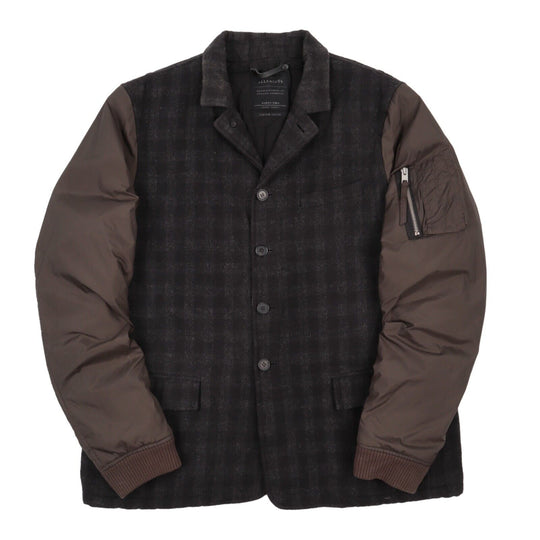 Men's ALLSAINTS Hamlin Grey Check Wool Bomber Sleeve Jacket Size 42 / 52 / L