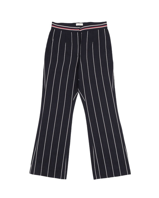SANDRO Pants Navy White Striped Cotton Linen Womens Trouser Size 36