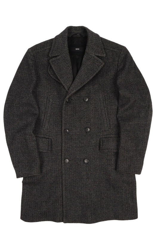 Men's HUGO BOSS Grey Double Breasted Wool Roadster Pea Coat Size 50 IT 40 US