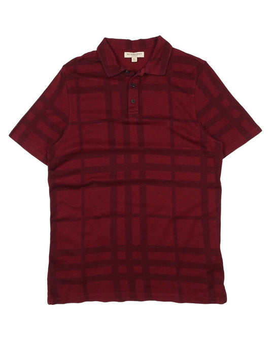 Men's BURBERRY London Bordeaux Red Nova Check Pique Polo Shirt Size XXL