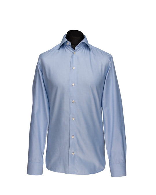 ETON Dress Shirt White Blue Textured Twill Cotton Men's Slim Fit Size 40 /15 3/4