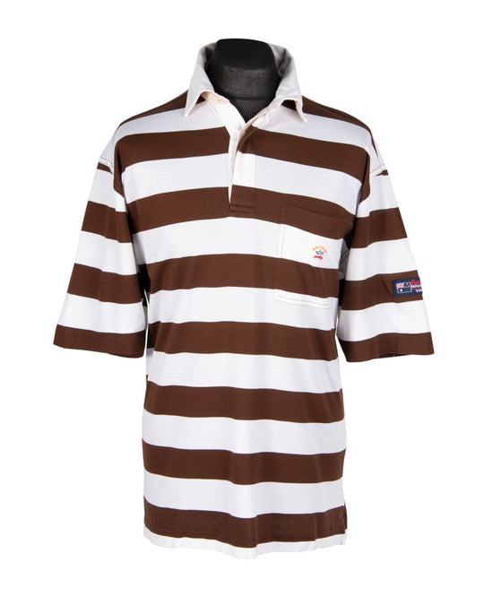 PAUL & SHARK Polo Shirt  White Brown Striped Cotton Short Sleeve Men's Size 2XL