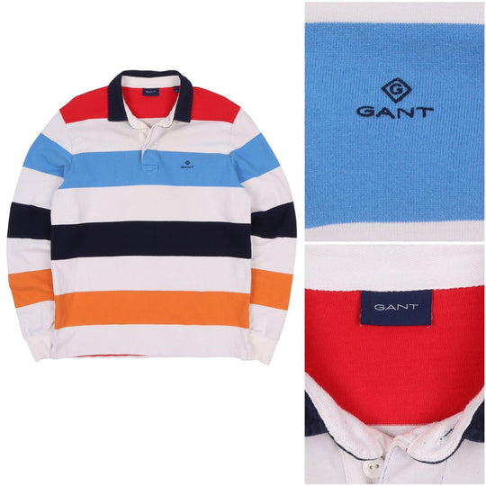 Men's GANT Striped Cotton Polo Neck Longsleeve Rugby Jumper Size L