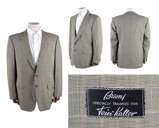 Men's BRIONI Roma Grey Prince Wales Check Wool Blazer Jacket Size 44 US / 54 IT