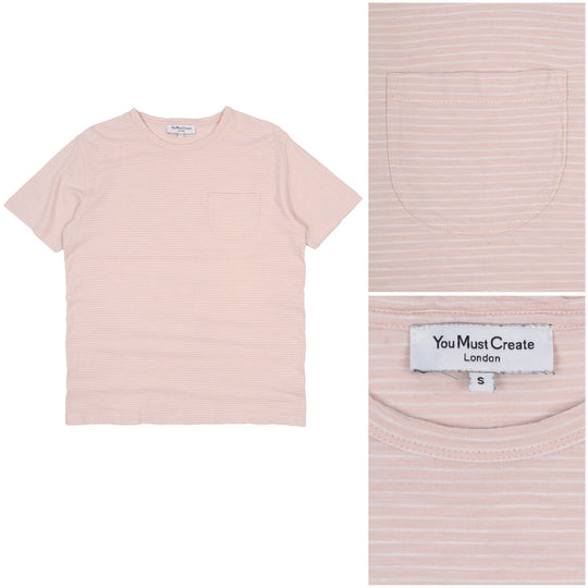 Men's YMC Pink Striped Cotton Short Sleeve Pocket T Shirt Size S