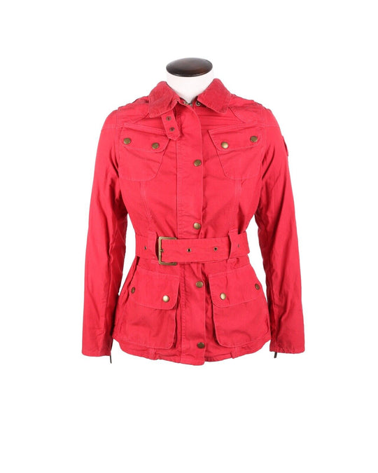 BARBOUR INTERNATIONAL Brompton Jacket Garment Dyed Red Belted Women's Size UK 8