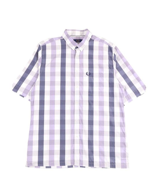 FRED PERRY Shirt Purple Navy Check Cotton Men's Button Down Size 42