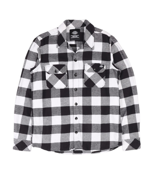 DICKIES Shirt Black White Check Cotton Men's Flannel Button Up Size M
