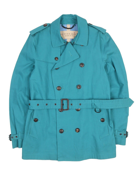 Men's BURBERRY Brit Turquoise Double Breasted Trench Short Coat SAMPLE Size S