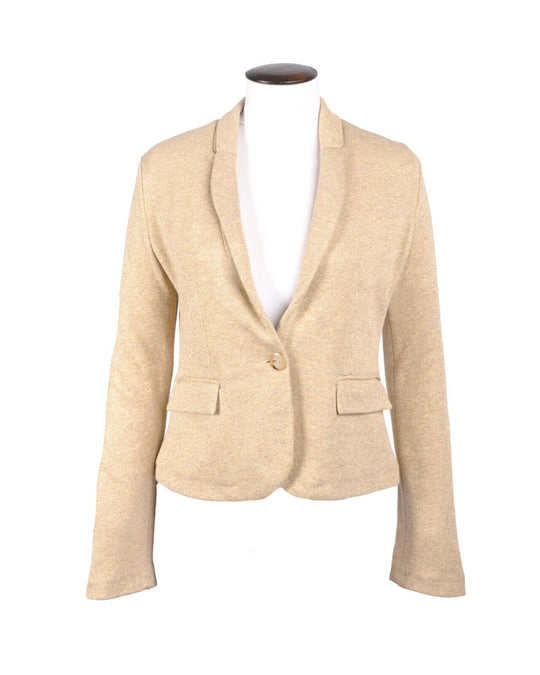 Vintage AJ Armani Jeans Mid Length Blazer Gold Collared One Button Womens Jacket Size 44