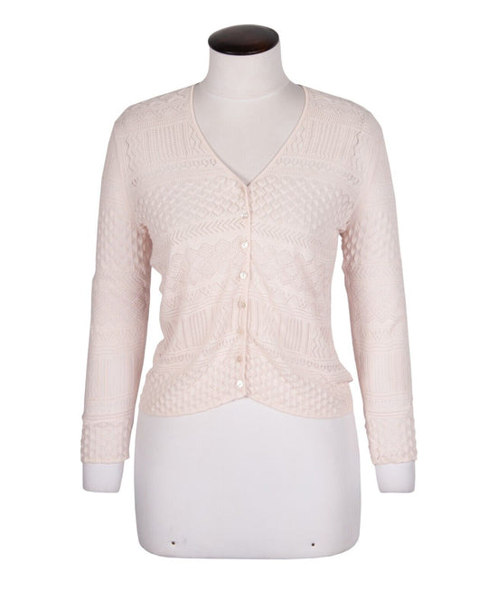 IRIS VON ARNIM Cardigan Pink Lightweight Open Knit Cotton Womens Size S