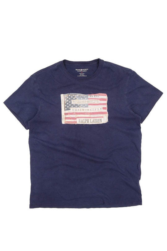 Men's RALPH LAUREN DENIM SUPPLY Blue Cotton Short Sleeve Flag T Shirt Size M