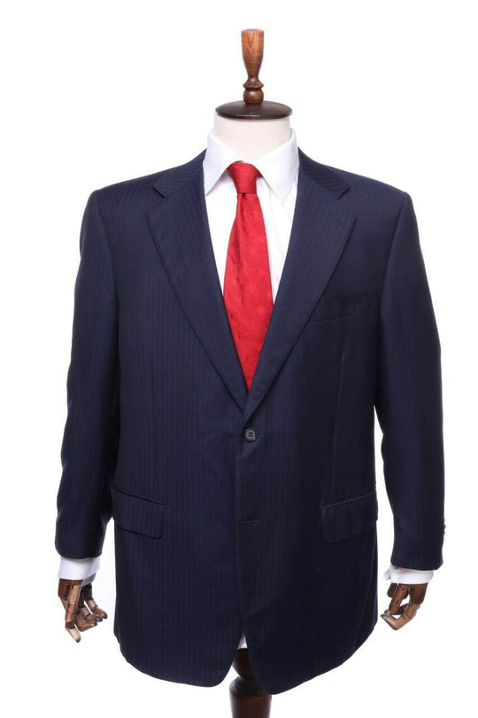 CANALI Italy Navy Blue Herringbone Wool Suit Jacket Blazer Size 56 R