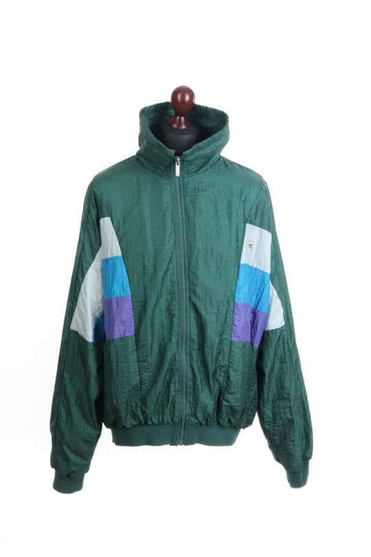 Vintage 80s Men's CHEMISE LACOSTE Green Shimmer Effect Full Zip Track Top Size 7