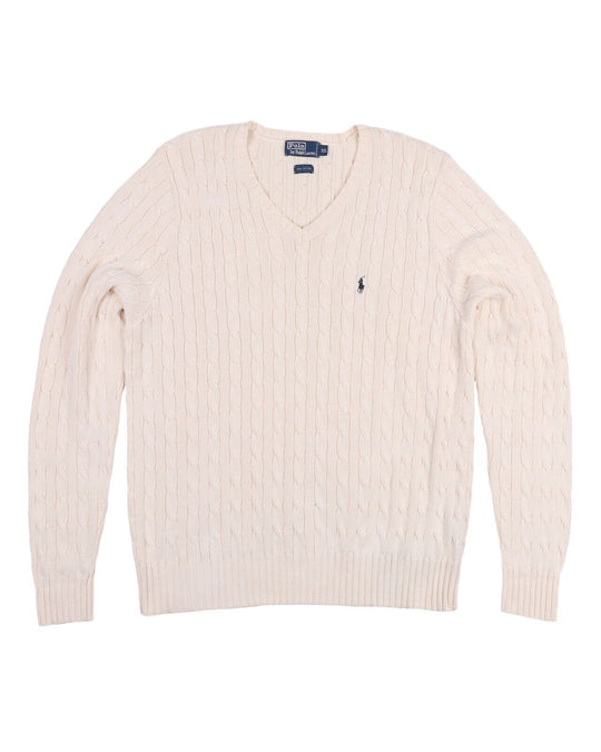 POLO RALPH LAUREN Sweater Beige Cotton Men's V-Neck Cable Knit Jumper Size XXL