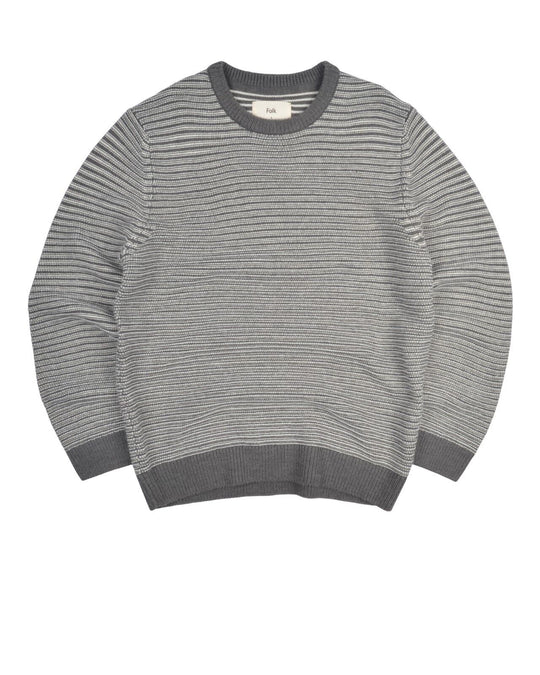 FOLK Sweater Gray White Striped Wool Men's Crew Neck Knit Pullover Size 4 / L