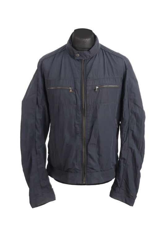 HUGO BOSS Biker Jacket Navy Blue Cotton Blend Men's Short Moto Bomber Size 52 EU