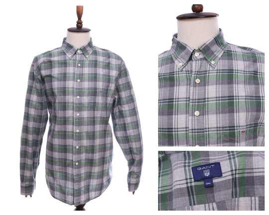 Men's GANT Grey Green Check Long Sleeve Shirt Size XXL