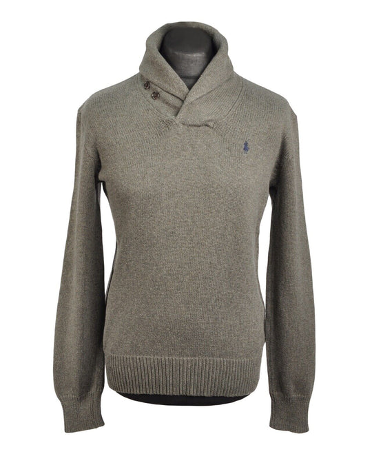 Polo By RALPH LAUREN Pullover Shawl Neck Cotton Grey Men's Jumper Size S