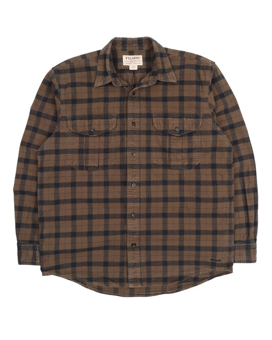 Men's FILSON USA Brown Check Cotton Flannel Outdoor Pocket Shirt Size M