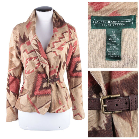 Women's Ralph Lauren Multicolored Aztec Print Cardigan Jacket Sz M